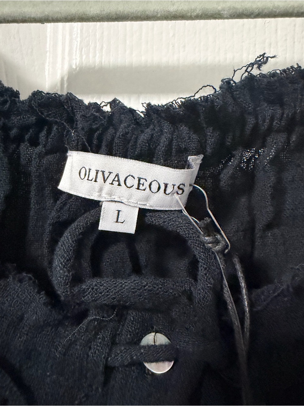 Olivaceous Black Cotton Peasant Crop Top L NWT Boho Puff Sleeve Ruffle - Picture 3 of 8
